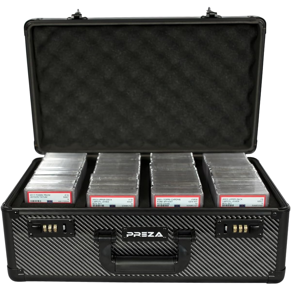 PREZA Graded Card Storage Box, Premium Trading Card Case, Carbon Fiber Slab Case for Graded Sports Cards, XL