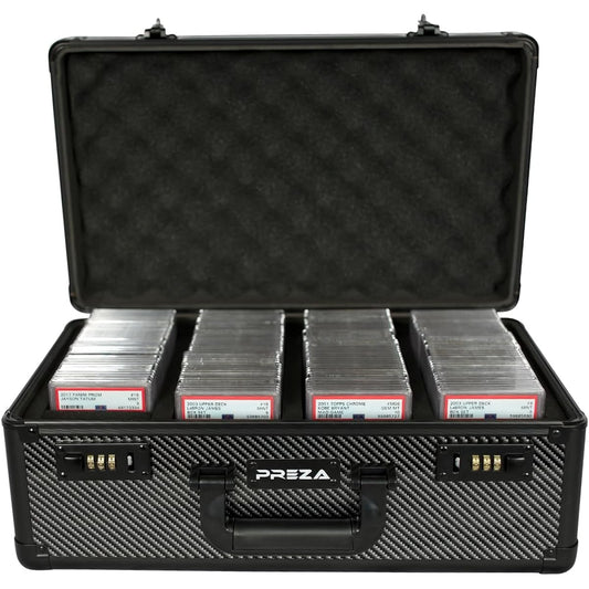 PREZA Graded Card Storage Box, Premium Trading Card Case, Carbon Fiber Slab Case for Graded Sports Cards, XL