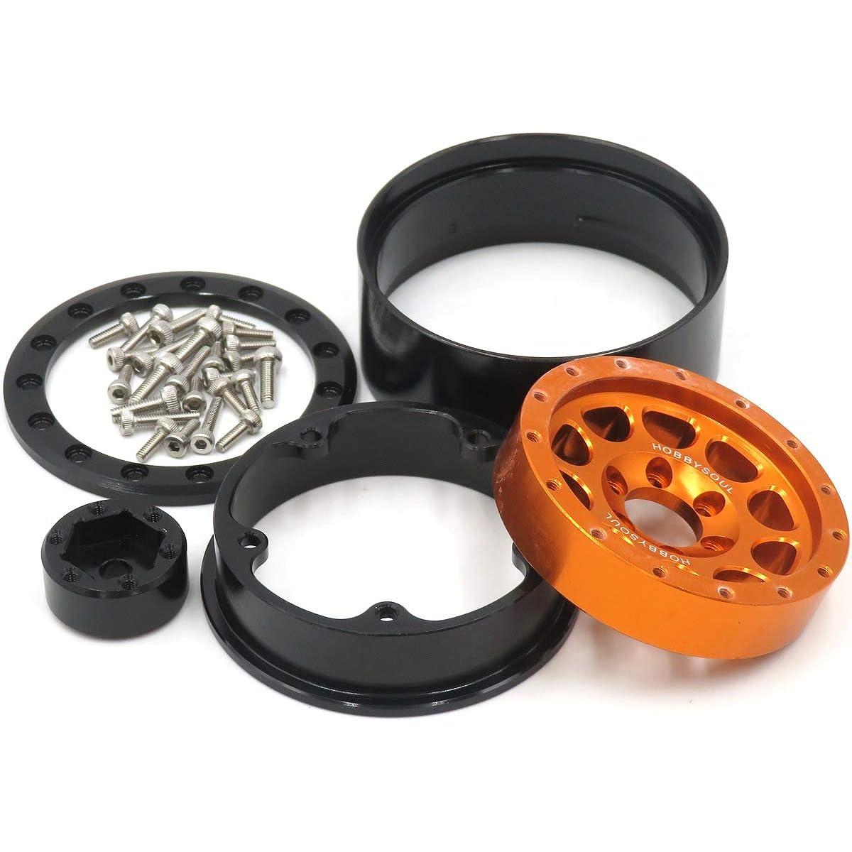 2pcs RC 1/10 Aluminum Alloy 1.9inch Beadlock Wheel Rim Orange Black for 1:10 RC Mud 1.9 Tire