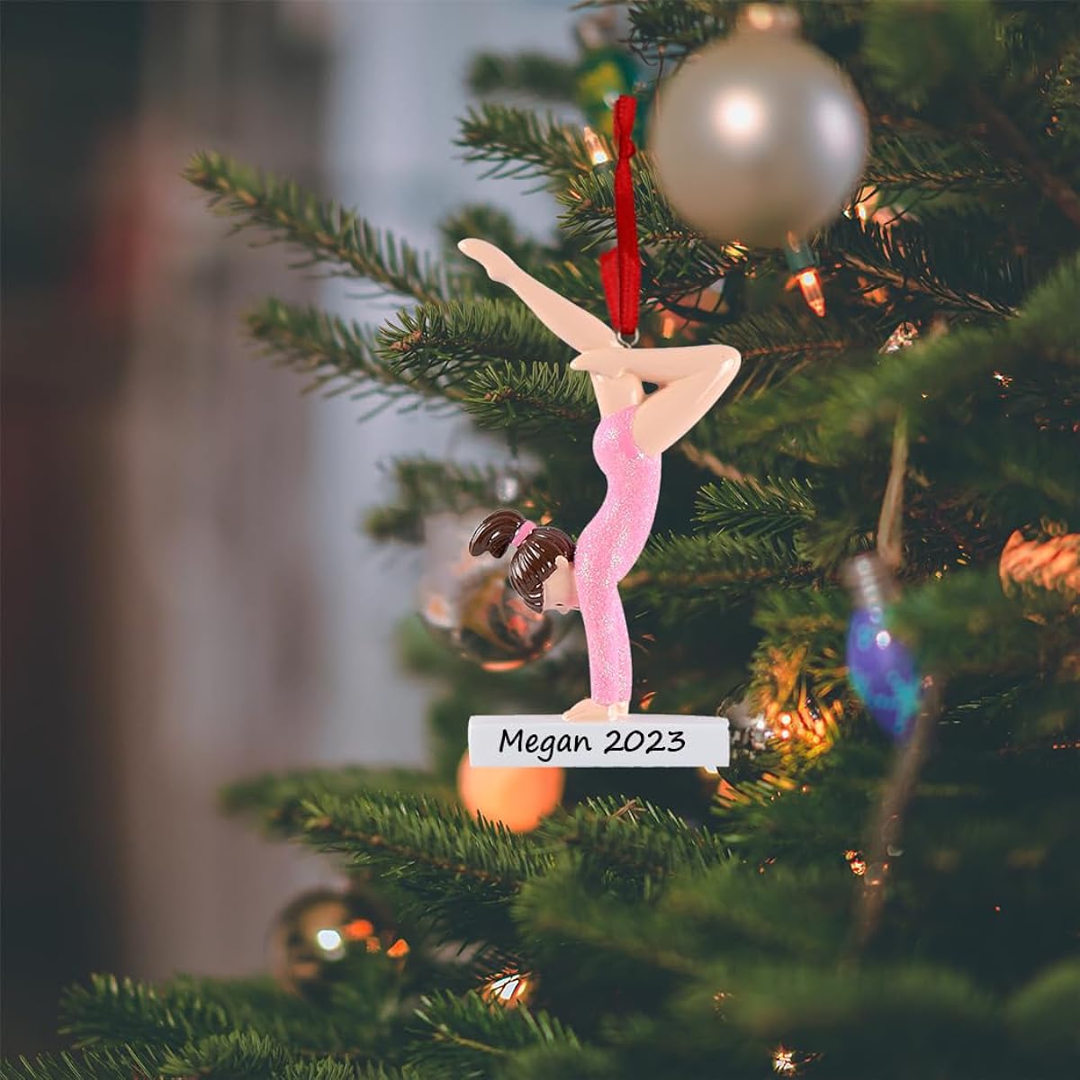 MAXORA Personalized Gymnastics Girl Christmas Ornament - Gymnastics Ornament - Balance Beam Ornament - Unique Christmas Keepsake Gift for Gymnasts