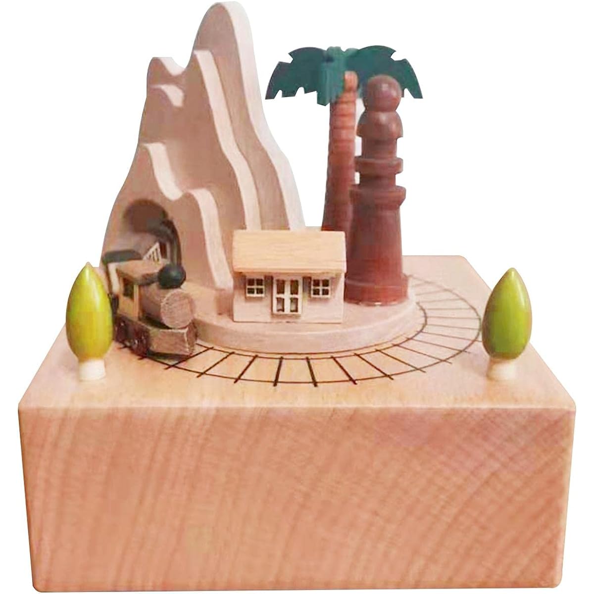 iayokocc Wooden Music Box Mountain Tunnel and Small Moving Magnetic Train Romantic Girls Birthday Gift