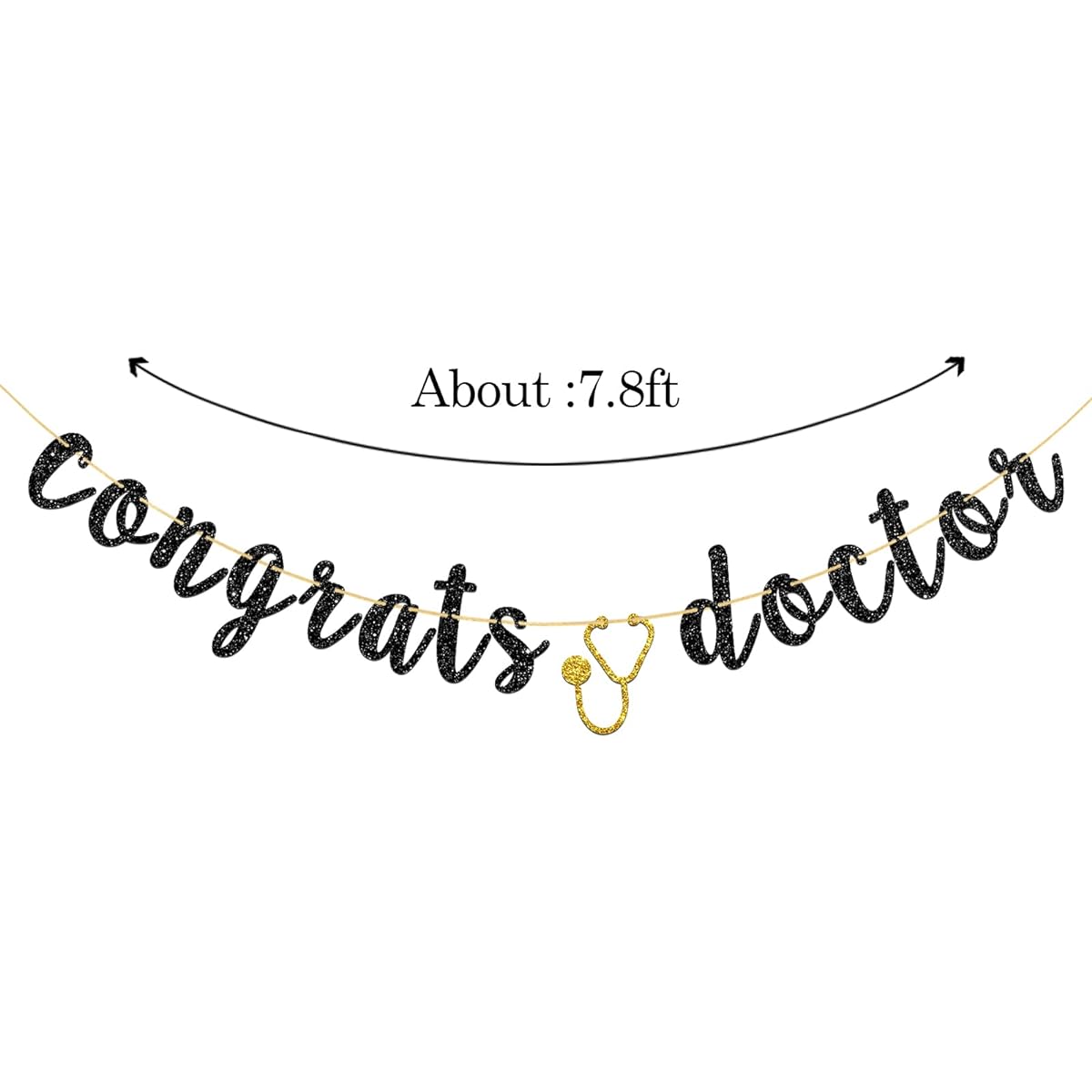 WeBenison Congrats Doctor Banner, Congratulations Banner, So Proud of You, Medical School, Nurse, Graduation Party Flag Decorations, Black Glitter