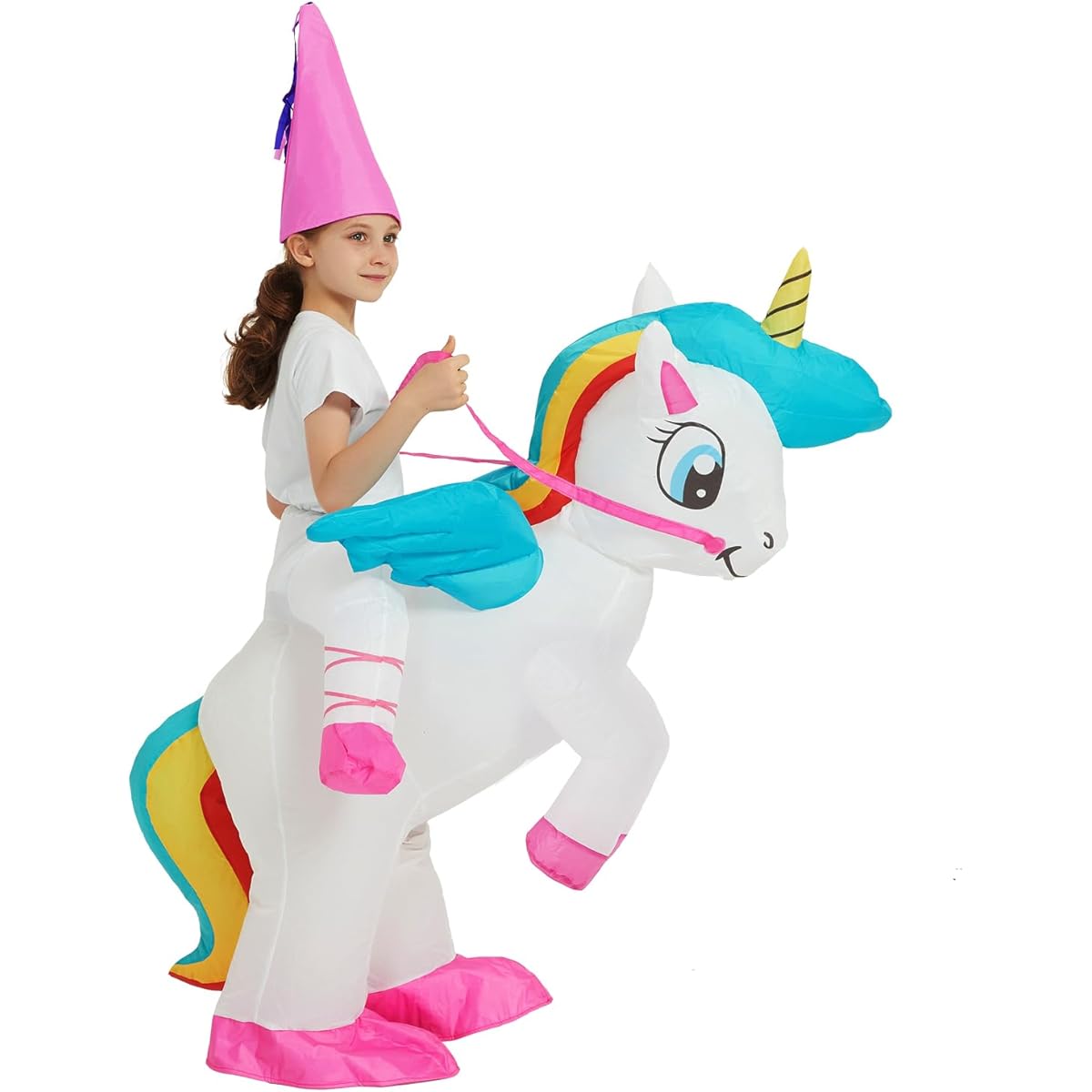 [Nuoslun] Pegasus Kigurumi Cosplay Halloween Unicorn Costume for Adults and Kids Air-Filled Inflatable Costume Set Character Costume for Christmas/Birthday/Year-End Party/New Year's Party/School Festival/Party/Event