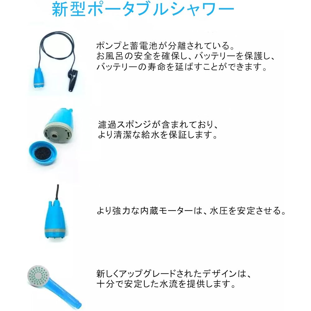 iFCOW Portable Shower, Electric Shower, USB Rechargeable, Outdoor Shower 2200mAh Stamina Operation, Shower Head with Water Stop Function, Outdoor Shower Pump, Watering, Car Washing, Indoors, Outdoors, Suitable for Travel and Camping, Includes 20L Water P
