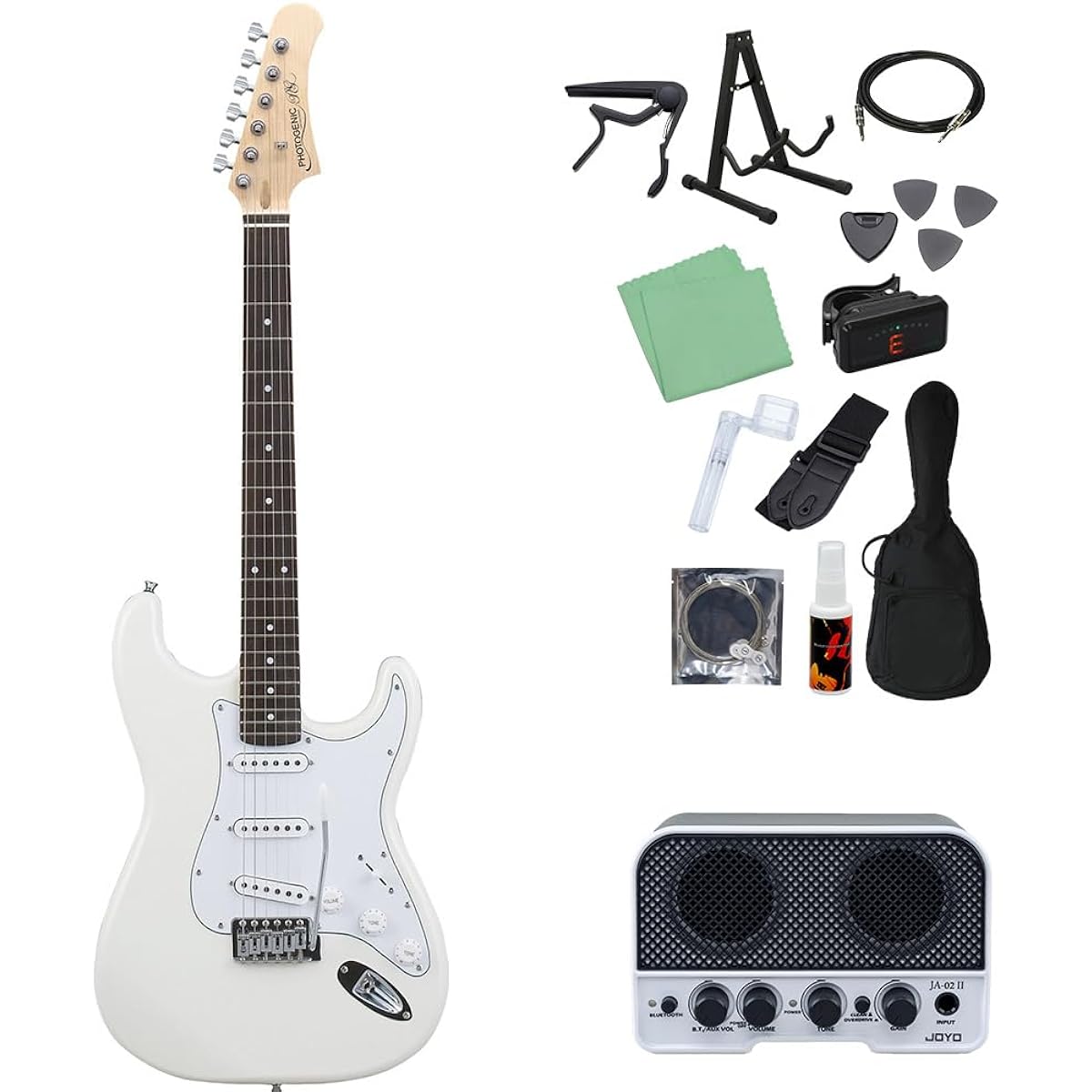 Photogenic ST-180 WH Electric Guitar Beginner 14-piece Set [Includes Bluetooth Mini Amplifier] Stratocaster Type Photogenic