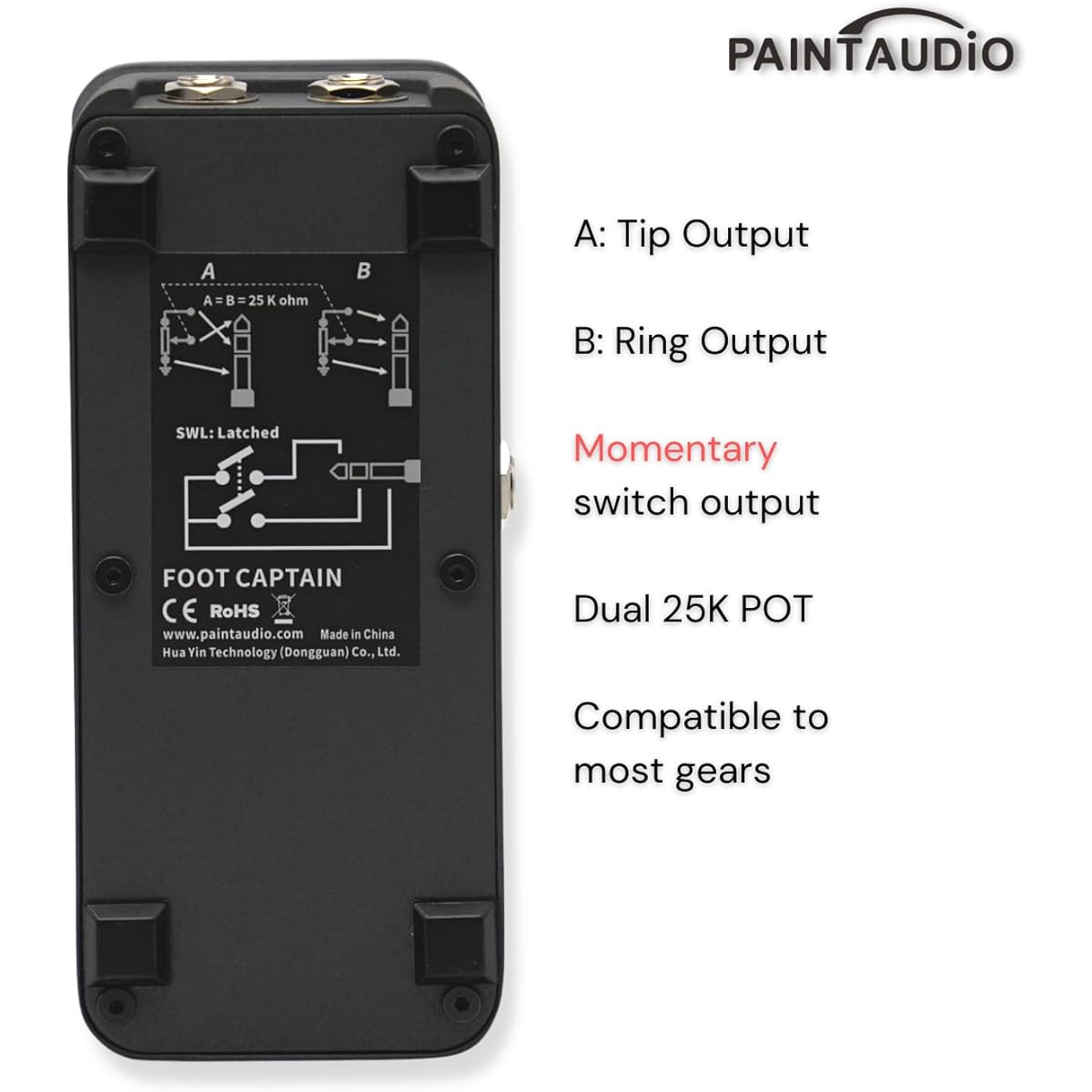 Paint Audio Foot Captain Dual Output Expression Pedal Multi-Effects Supports Tip/Ring Connection (Foot Captain-SWM)
