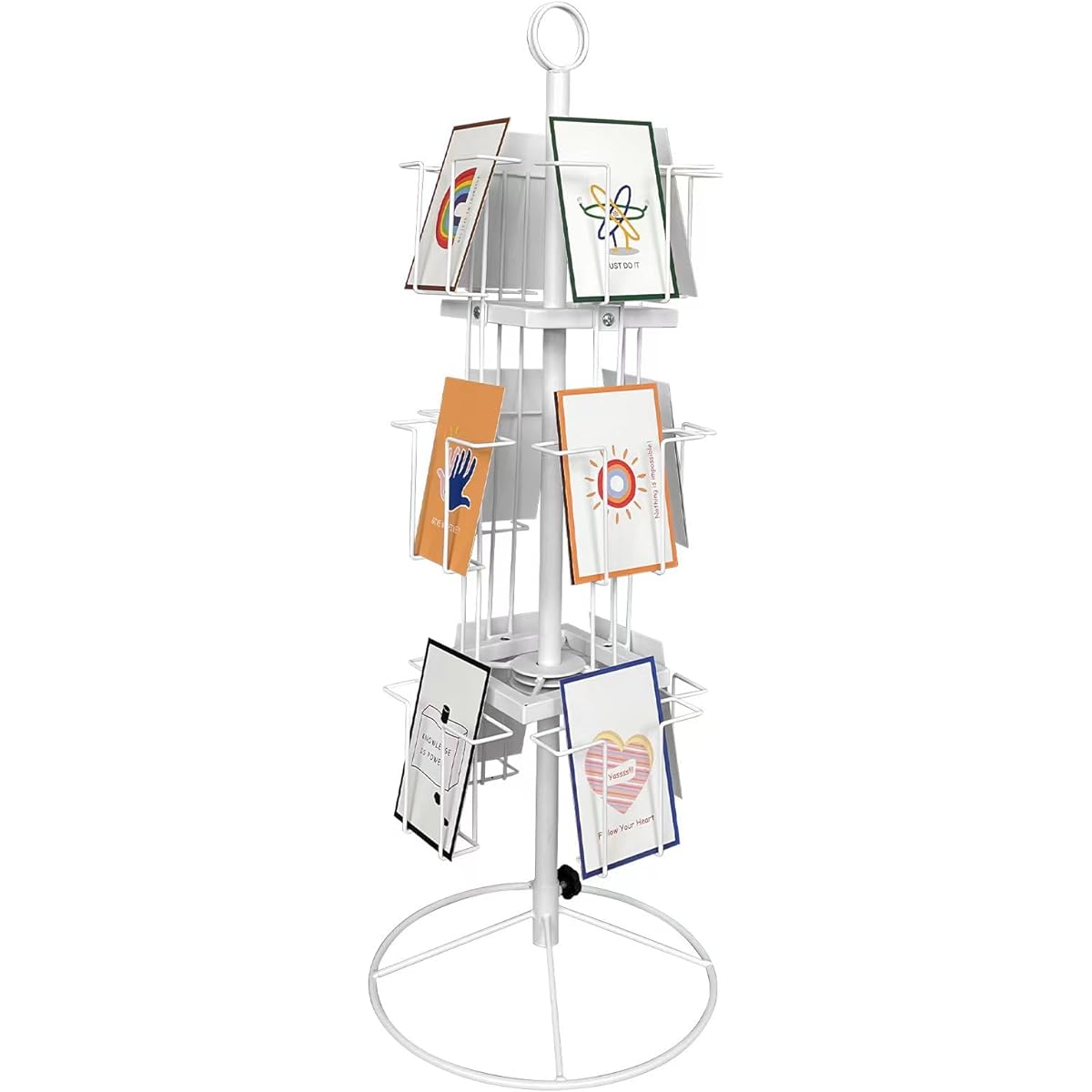 Tongmo Rotating Greeting Card Stand - Enhance Your Display with a 12-Pocket Rotating Countertop Solution for Postcards, Brochures, and Greeting Cards (7" Tall - 12 Pockets, White)