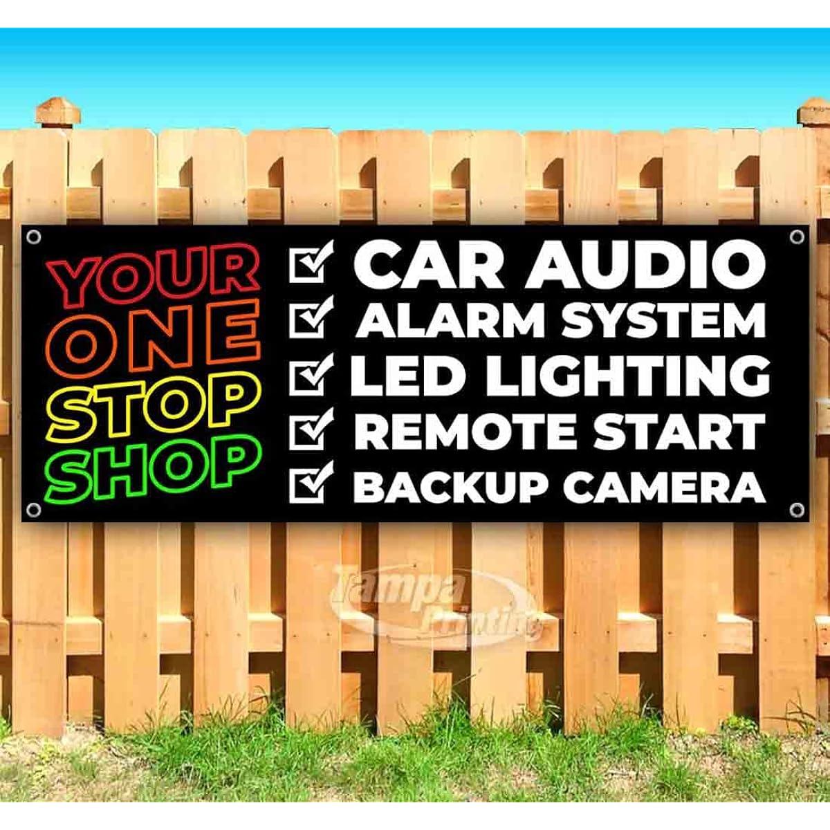 One Stop Shop Car Mount Banner 13oz | Non-Fabric | Heavy Duty Vinyl Single Sided with Metal Grommets