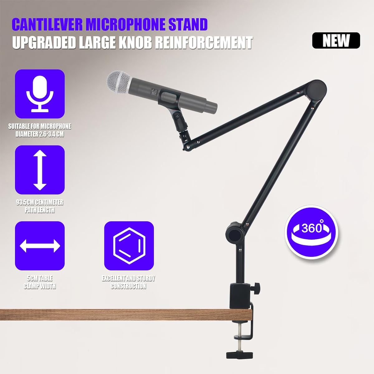Micfuns ST1 Microphone Stand Arm Holder Boom Desk Arm Microphone Holder with Microphone Upgrade Clip Compatible with 2kg Microphone