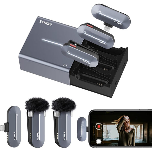 recording, quick automatic pairing, volume adjustment, noise canceling function, 150m transmission distance, long-term use, iOS compatible, 2 transmitters and 1 receiver, iPhone Lapel Microphone - Wireless - Microphone - External - Smartphone Microphone