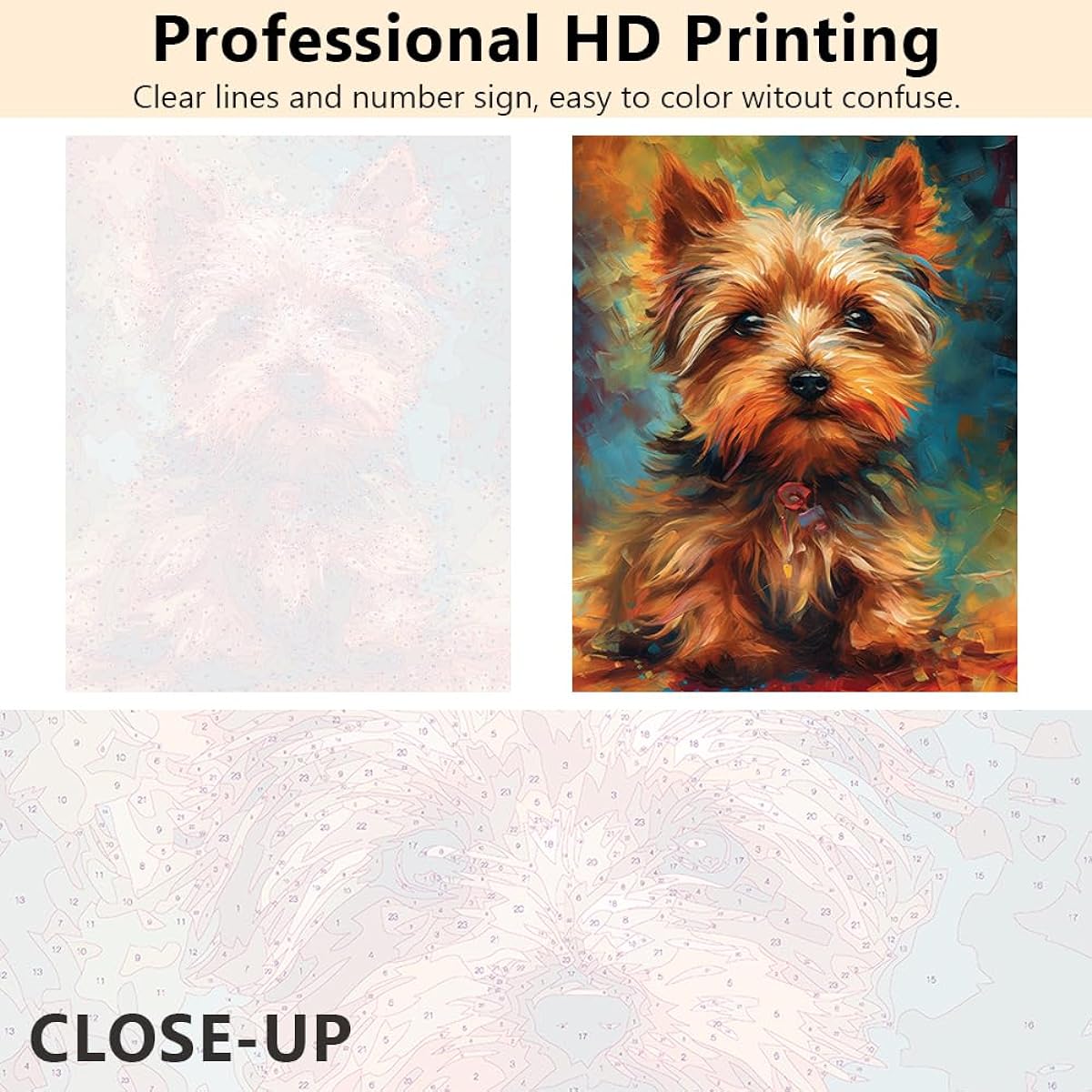 TUMOVO DIY Paint by Numbers Yorkshire Terrier Paint by Numbers for Adults Dog Abstract Adult Pictures Paint by Numbers Canvas Wall Art Paint by Numbers for Adults Beginners with Frame 16x20inch