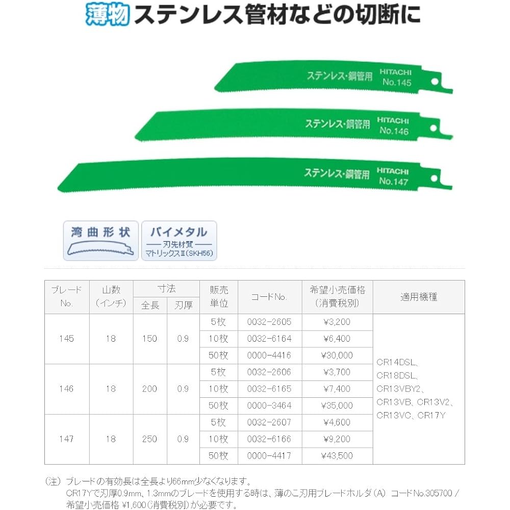 HiKOKI Saber Saw Blade Reciprocating Saw Blade No.147 (10 pieces) 0032-6166