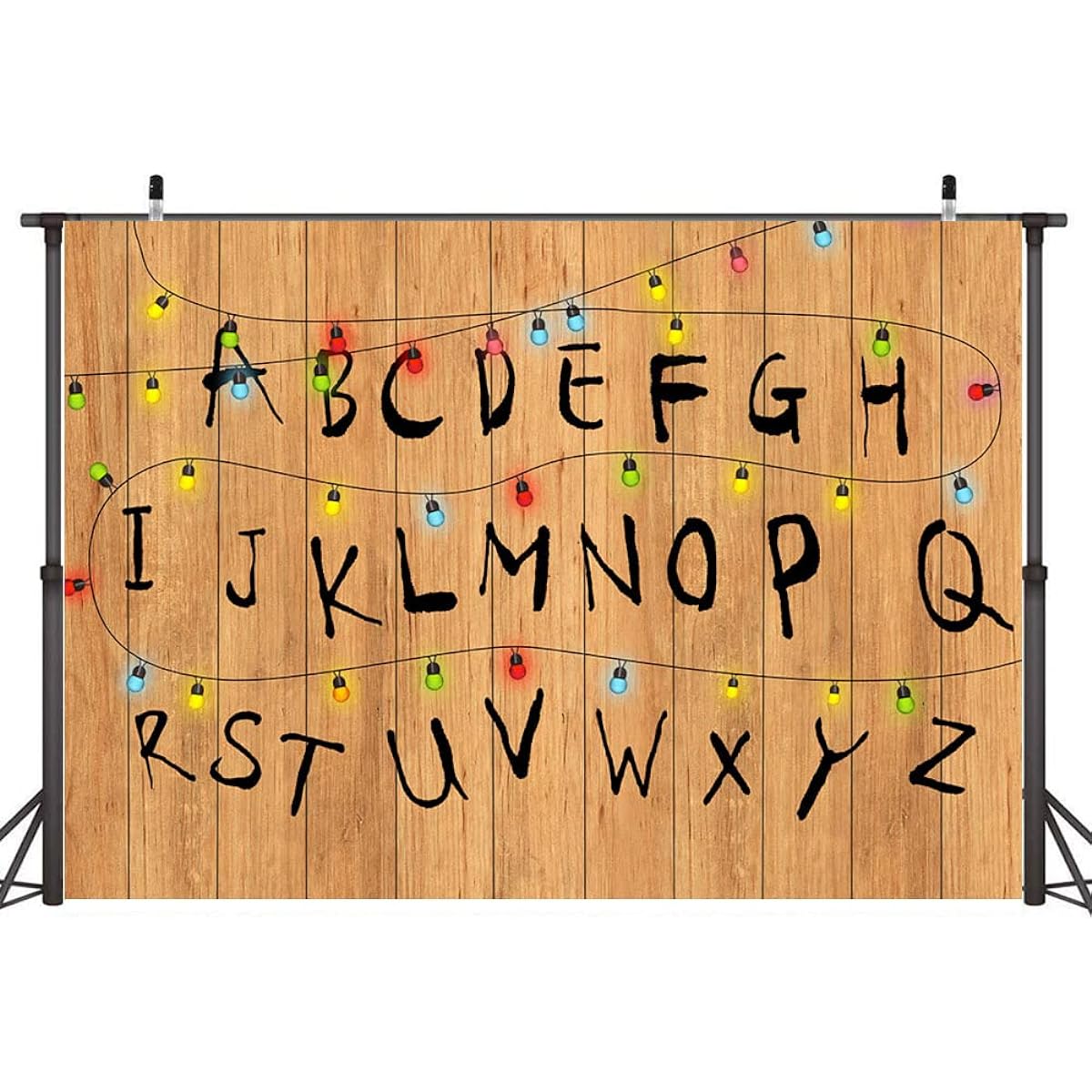 Ticuenicoa 7x5ft Stranger Backdrop Alphabet Wood Colorful String Lights Wooden Board Photo Backdrop Kids Birthday Party Decoration Supplies Cake Table Banner Photo Booth Props
