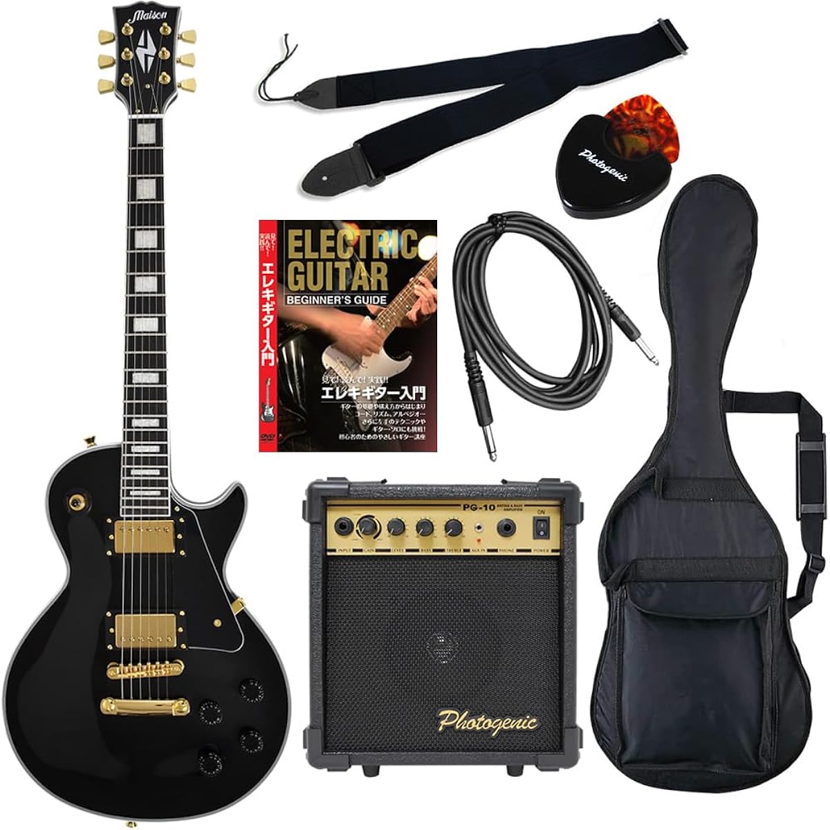 Maison Les Paul Type Electric Guitar LP-38C/BK Black Beginner's 7-Piece Set