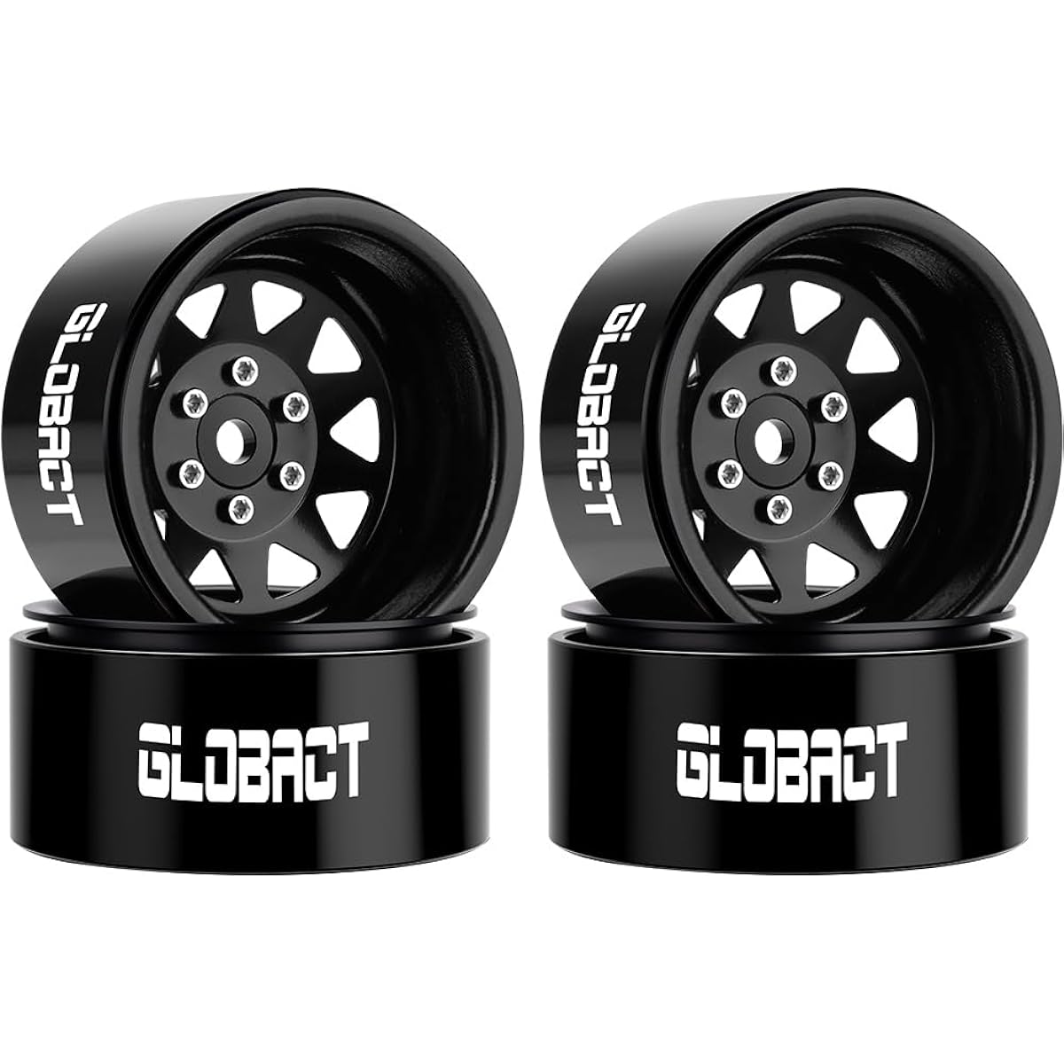GLOBACT Aluminum 1.9 Beadlock Wheels RC Wheel Hubs -11.5mm Offset for 1/10 TRX4 TRX6 Axial SCX10 I II III Pro Redcat RC Crawler Upgrade Accessories (4pcs Black)