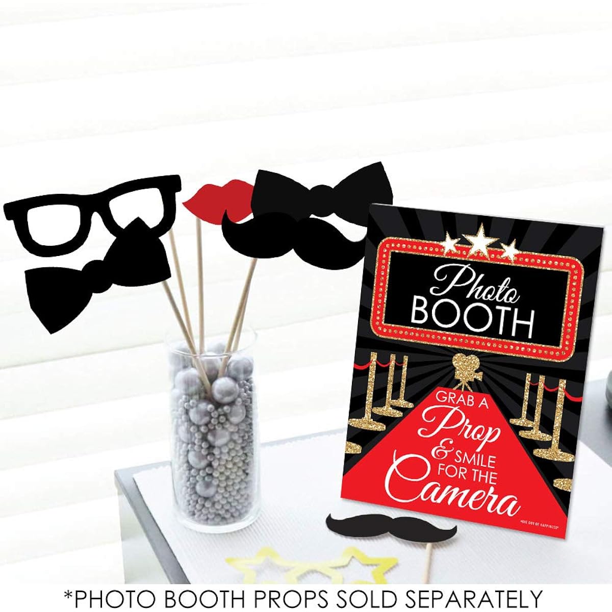 Big Dot of Happiness Red Carpet Hollywood Photo Booth Sign - Movie Night Party Decorations - Printed on Sturdy Plastic Material - 10.5 x 13.75 Inch - Sign with Stand - 1 Piece
