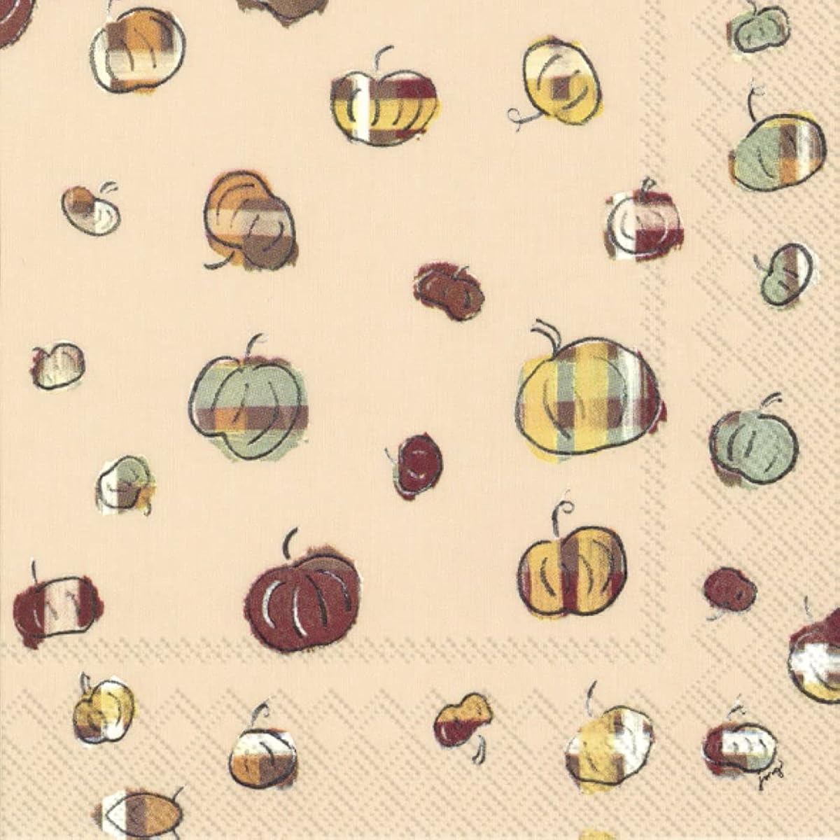 IHR 20 3-ply Cocktail Beverage Paper Napkins, 5 x 5 Inch, Fall Plaid Pumpkin