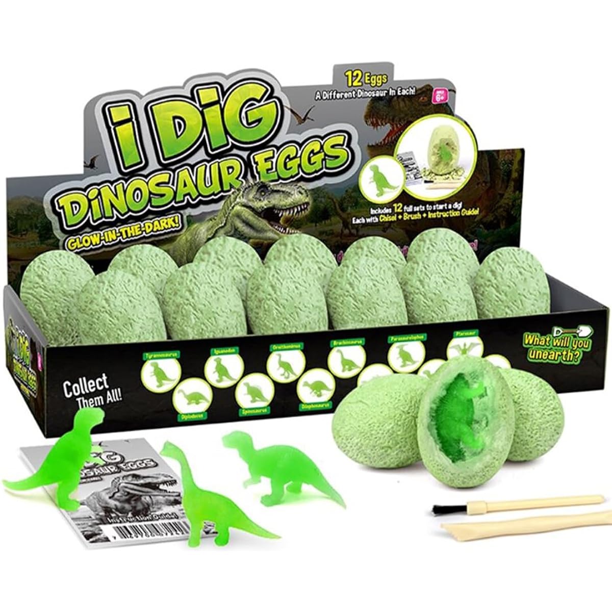 Glow in the Dark Dinosaur Digging Kit for Kids Educational STEM Fossil Digging Egg Activity - Dig up Real Dinosaurs Scientific Archeology Set for Boys & Girls