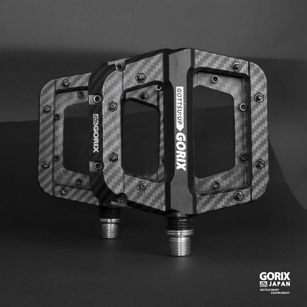 GORIX Bicycle Pedals, Flat Pedals, Carbon Pattern, Reinforced Nylon Material, Wide Tread Surface, Lightweight Model (GX-H55 Carbon Pattern Black), Anti-Slip, Comes with Pins, Cool, Stylish, Spikes, Bicycle Pedals, Road Bikes, Cross Bikes, Mini Velo, MTB