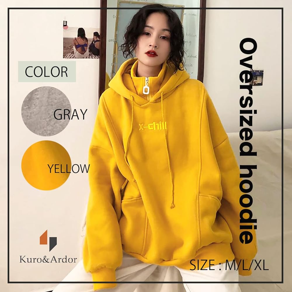 [Kuro & Ardor] Women's Hoodie Loose High Neck Hoodie Oversized Logo