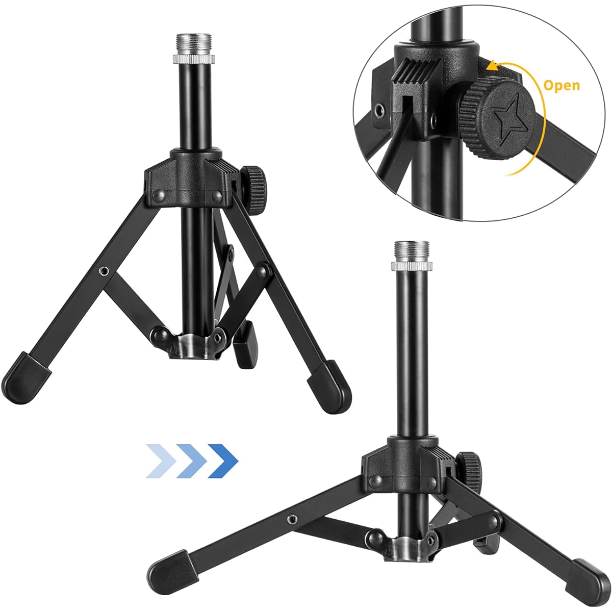 BILIONE Microphone Stand Desk Tripod Desktop Microphone Stand with Mic Clip 5/8" to 3/8" Metal Screw Adapter for Blue Yeti Snowball & Other Microphones
