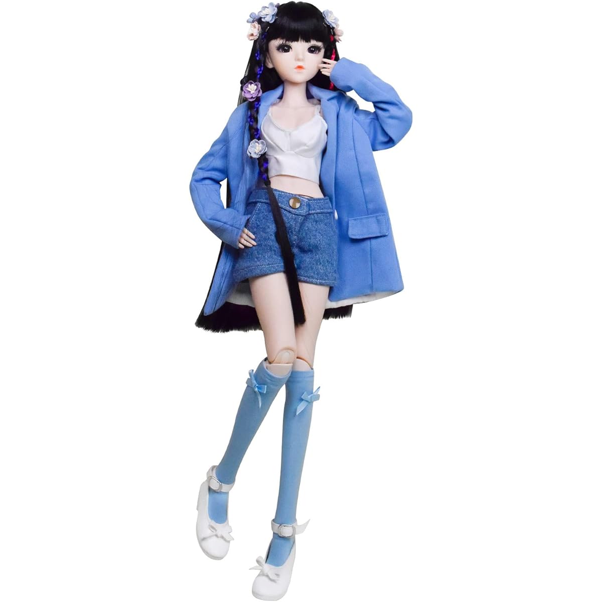 Proudoll 1/3 BJD Doll 60cm 24inch SD Ball Jointed Doll Fashion Girl Handmade DIY Doll Wig Tank Denim Short Suit Stockings Shoes