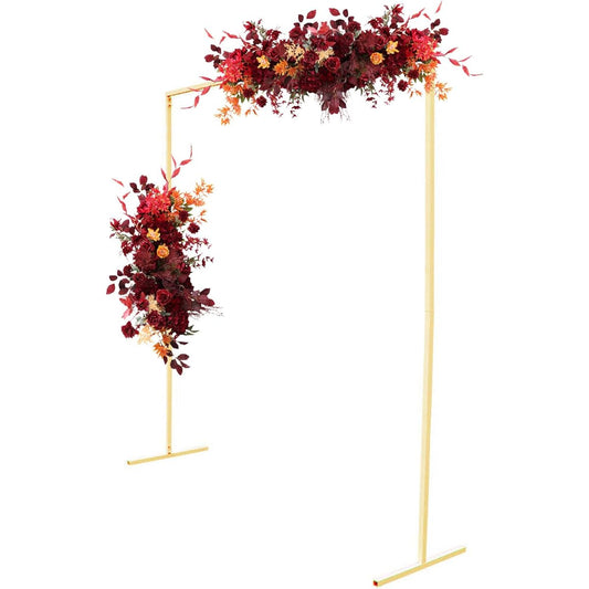 78.75" Gold Square Wedding Arch Stand Backdrop Display Stand Ceremony Party Decoration Centerpiece Gold Garden Arch Heavy Duty Curtain Support Frame Photography Background Metal Arch with Base