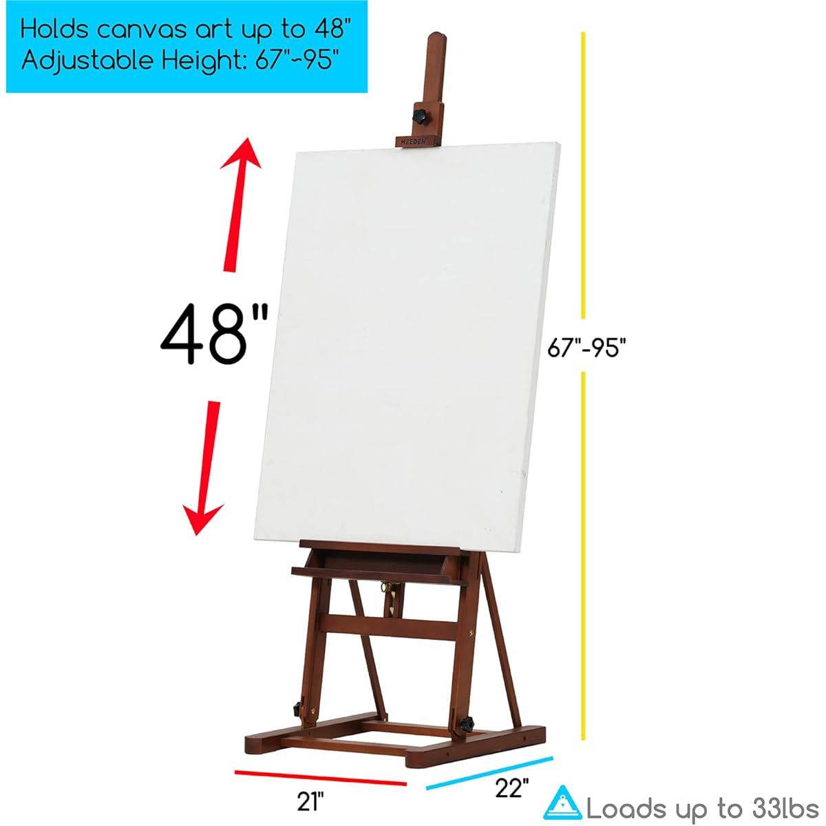 able Storage, Height Adjustment, Can Accommodate Canvases up to 122cm, High Stability, Easy to Store, Large Easel, Drawing Easel, Oil Painting, Art Supplies, Easel, For Sketching, Fine Art, Painting, Indoor Use, For Artists, Students, Adults, Sepia Color