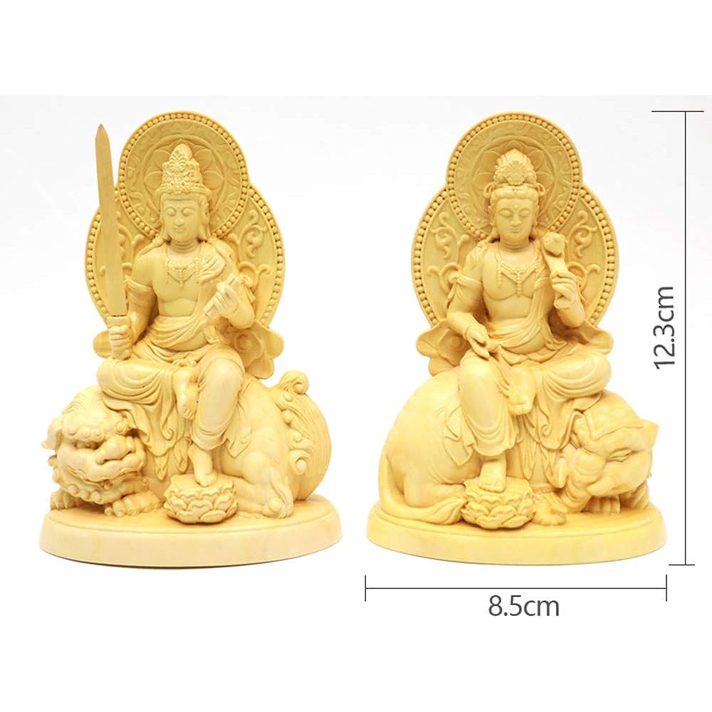 Buddha Statue [Manjushri Bodhisattva/Fugen Bosatsu] Ornament, High-quality wood carving made of Tsuge, 3.5 cm (height approx. 12.3 cm), Sculpture Buddha statue, High-grade natural boxwood wood carving, Protective principal image, Prayer, Lucky charm