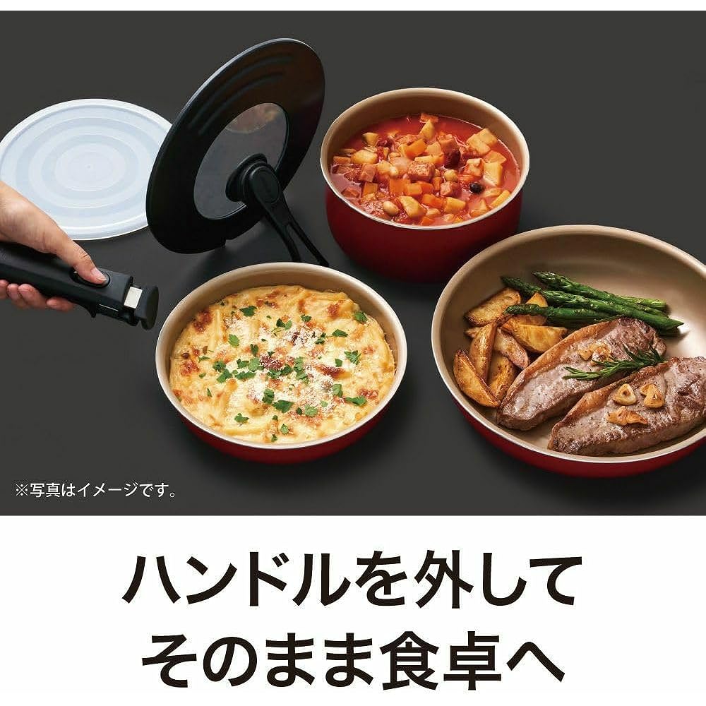 Evercook frying pan set, 7 items (tamagoyaki 13 x 19 cm, frying pan 26 cm, deep frying pan 24 cm, pot 18 cm, special mini handle, plastic lid for pot, 18 cm lid with silicone ring) Compatible with all heat sources (IH compatible) Ivory Selectable series