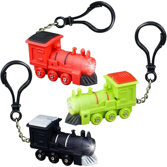 ArtCreativity Light Up Train Backpack Clips with LEDs and Sounds - Set of 3 - Fun Bag Accessories for Kids and Adults - Unique Back to School Supplies Train Birthday Party Favors for Boys and Girls