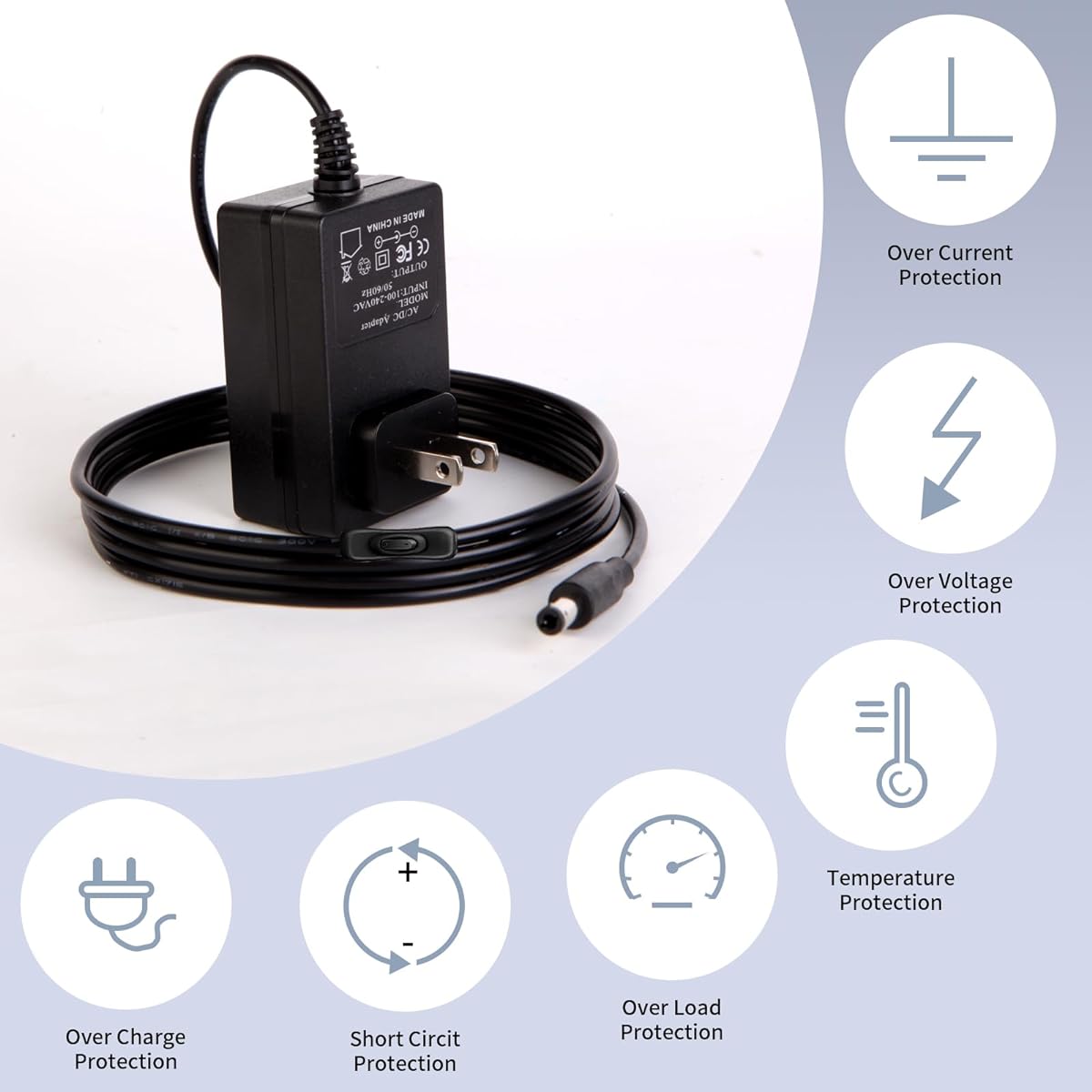 5V 1A AC Adapter Power Cord 5 Volt 100mA 200mA 300mA 400mA 500mA 600mA 800mA 900mA 1000mA Equipment DC Plug 5.5 x 2.1mm & 2.5mm