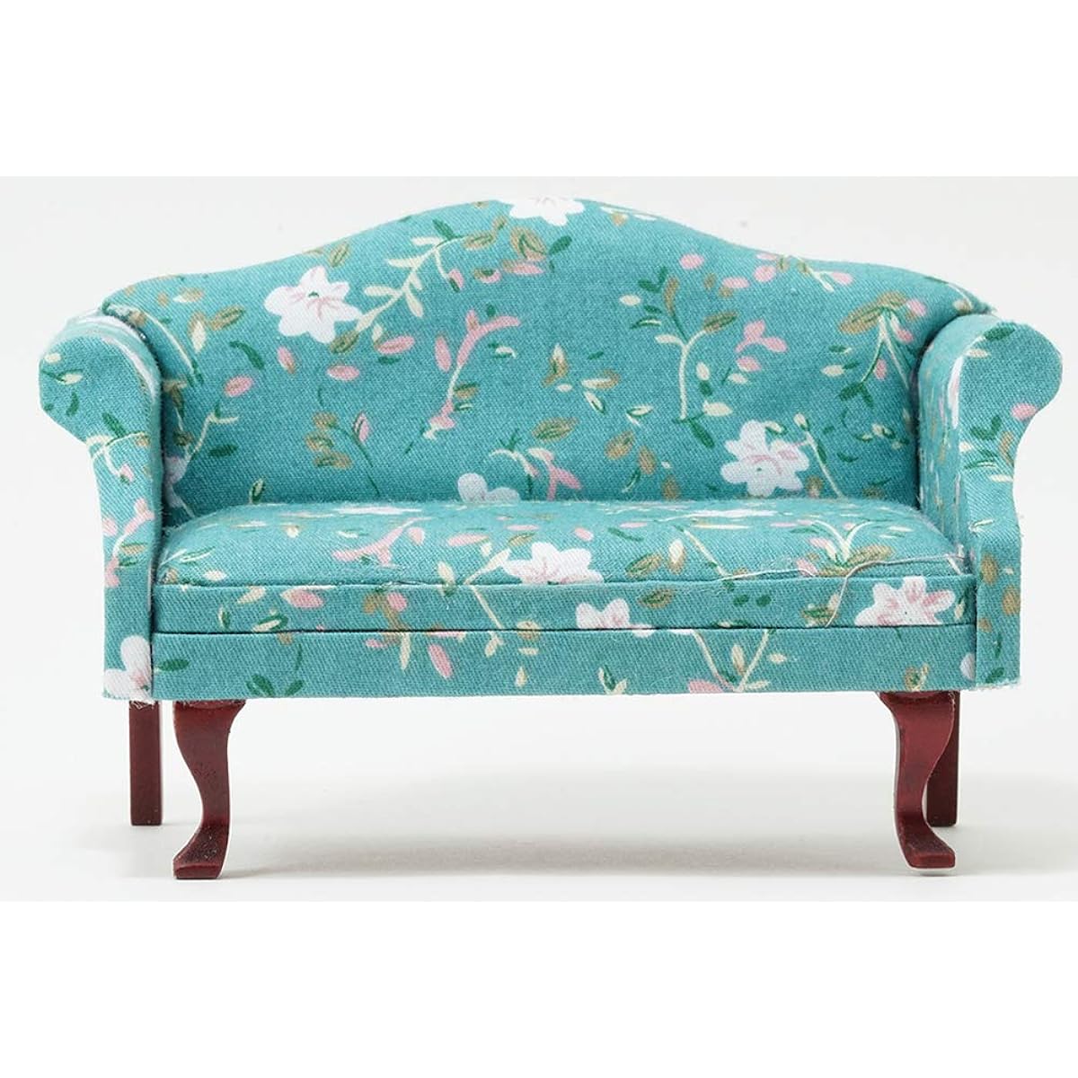 Classics by Handley Dollhouse Miniature Sofa Mahogany Turquoise Floral Fabric