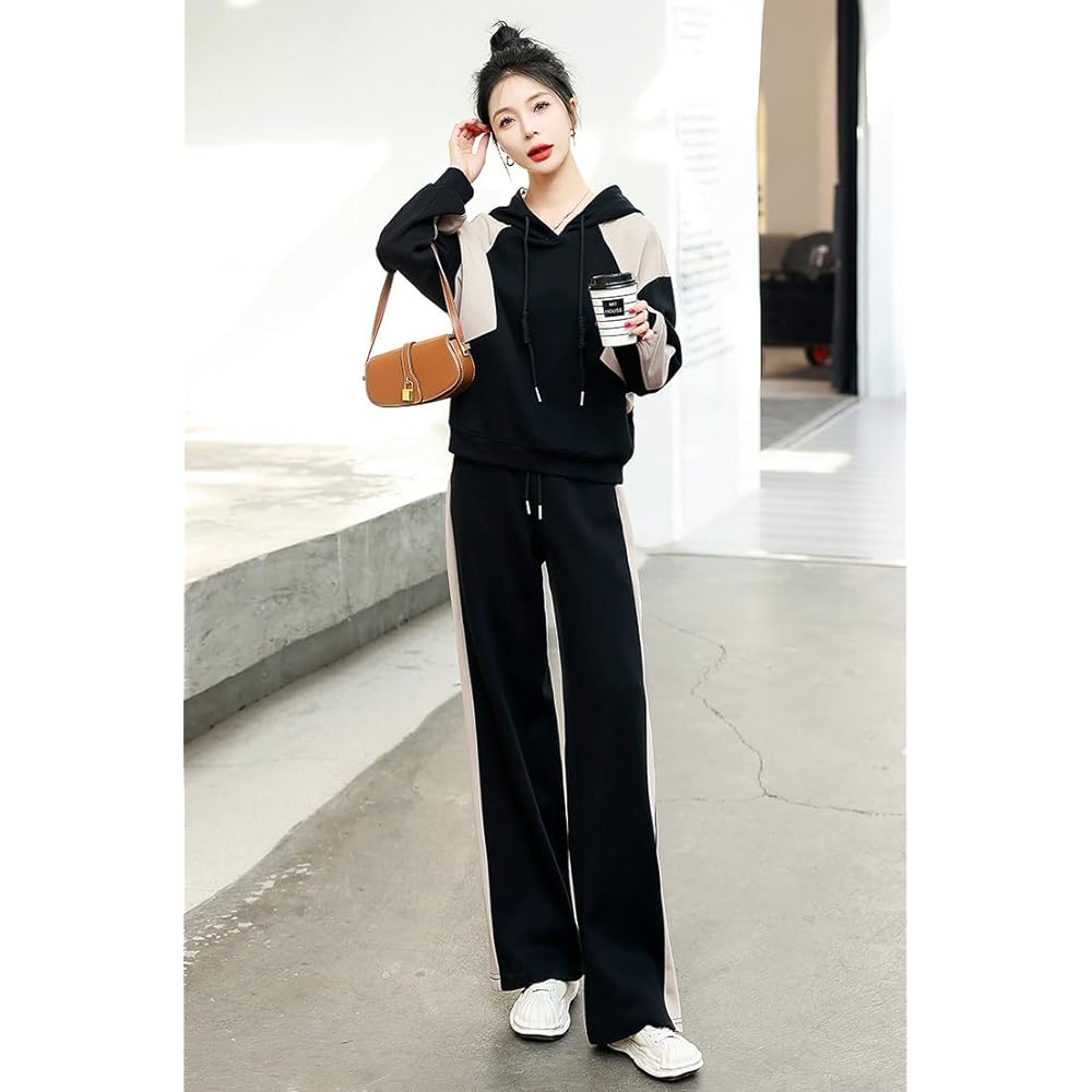 [H. zroy] Jersey Top and Bottom 2 Piece Set Women's Setup Autumn Winter Spring Parka Long Sleeve Sweatshirt Sportswear Loose Room Wear Stylish Casual
