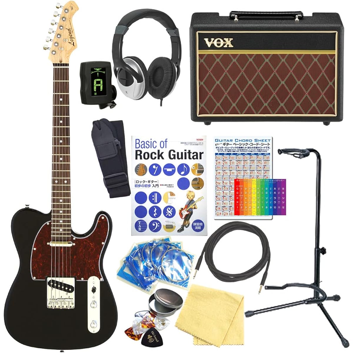 Electric guitar beginner set Telecaster type 15-piece set with VOX amp Legend LTE-Z TTBK/R