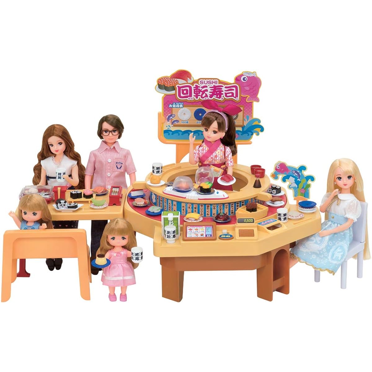 TAKARA TOMY "Licca-chan Spin-around Sushi" Dress-up doll Pretend play toy Age 3 and up Toy safety standard compliant ST mark certified Licca TAKARA TOMY