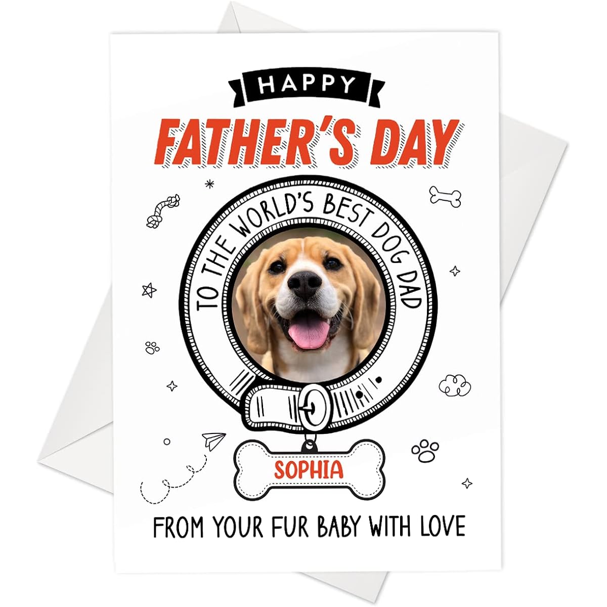 wowcugi Custom Father's Day Card for Dog Dad - Happy Father's Day from Fur Baby Greeting Card with White Envelope - Dog to Dad Gift - Dog Father's Day Card for Pet Owners