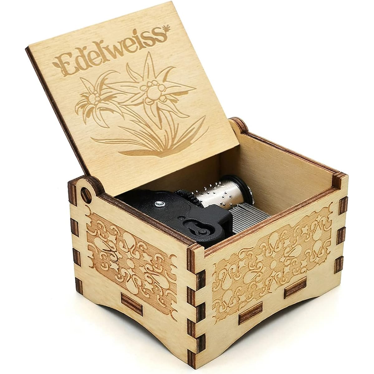Micteney Edelweiss Wind Up Music Box Handcrafted Wooden Ornament/Gift/Home Decoration (Edelweiss)
