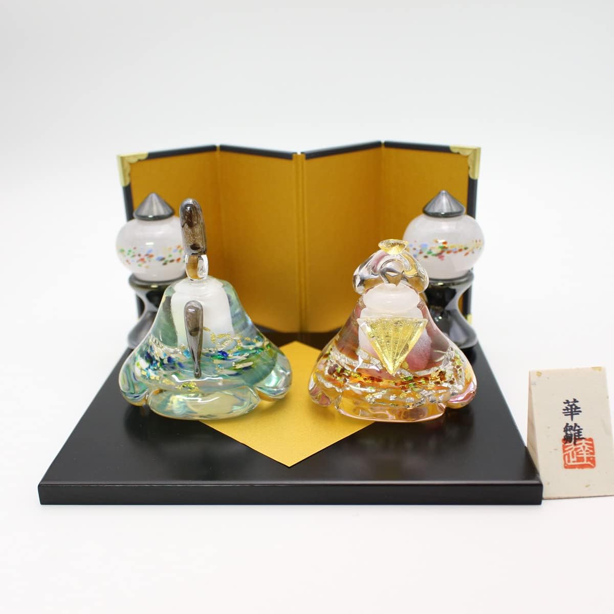 Glass Hina dolls, glass calico, Hanabina, with snow lantern, handmade, glass art, Hina dolls, Hina dolls, Hinamatsuri, objects, compact