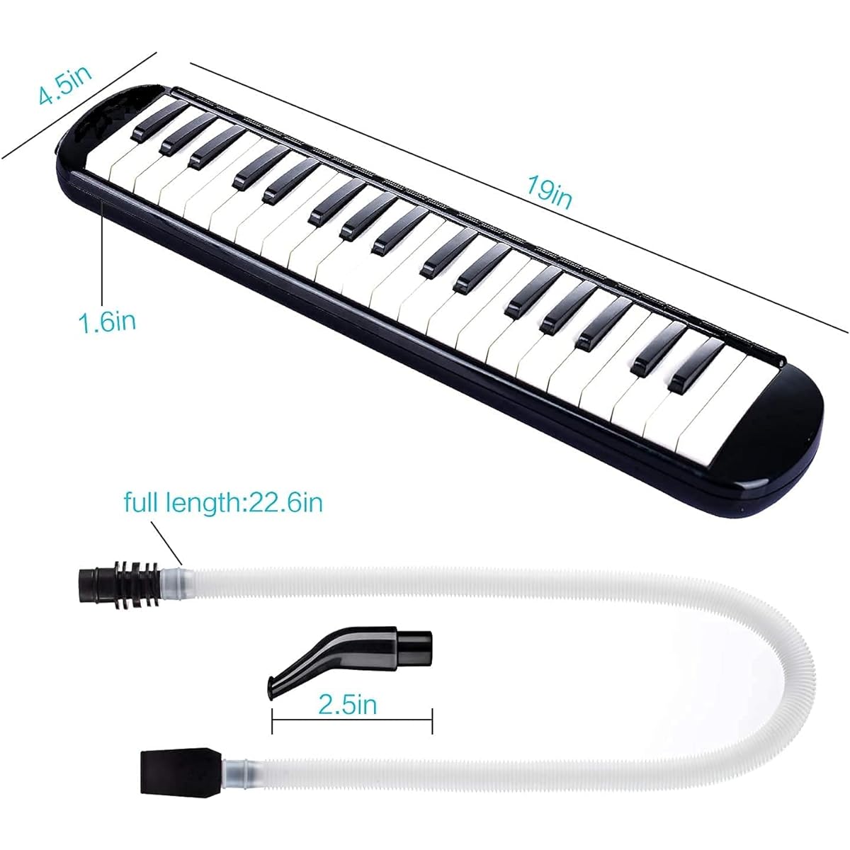 Technobuyers JDR 37 Key Melodica Beginner Tube Mouthpiece Air Piano Keyboard Musical Instrument with Carry Bag Black