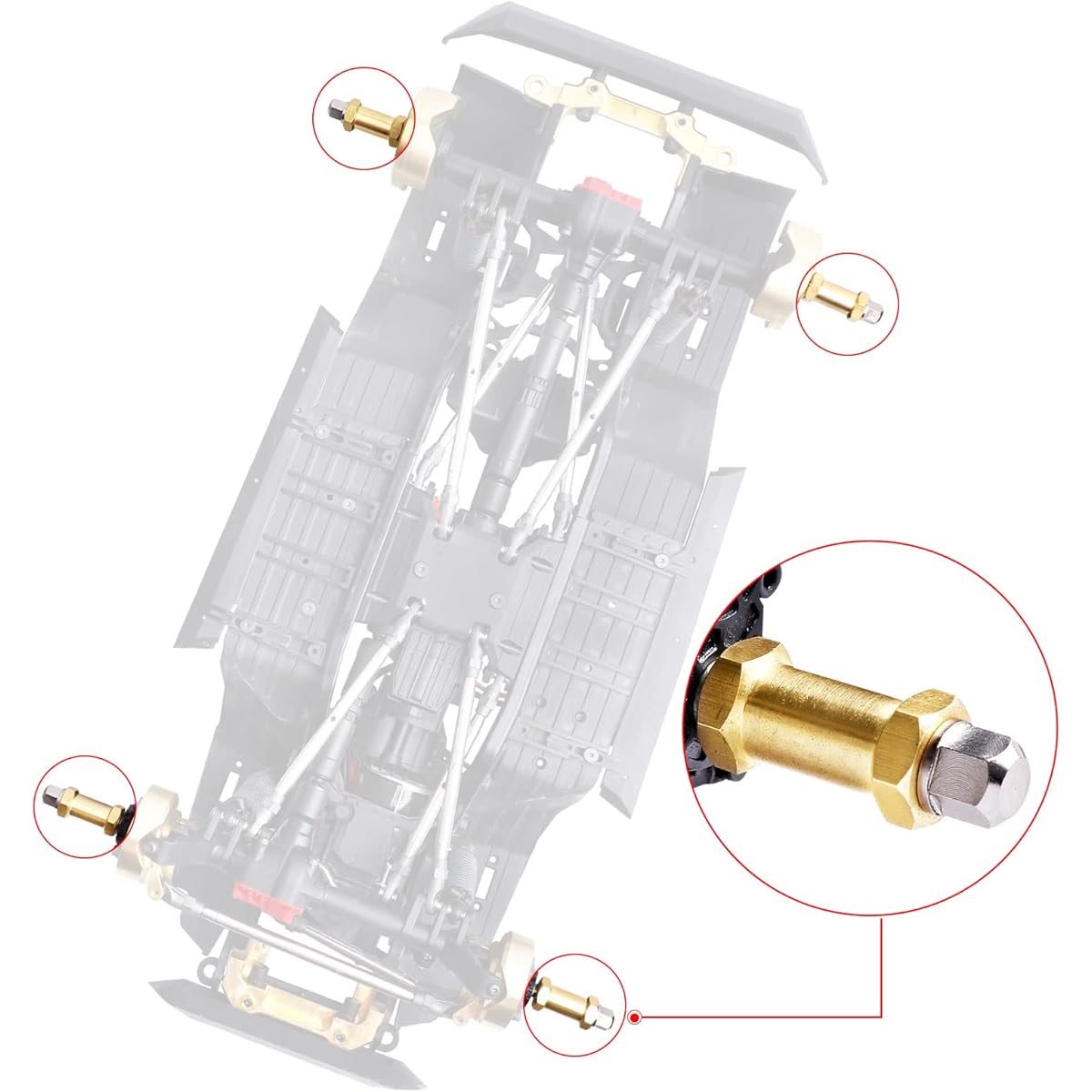 FriHobby Brass Wheel Spacers Wheel Hub Extension Drive Adapter for Axial SCX10 & SCX10 II 1/10 RC Crawler (25mm)