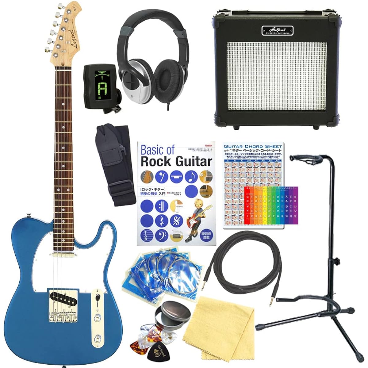 Electric Guitar Beginner Set Telecaster Type 15-Piece Set Legend LTE-Z MBL/R