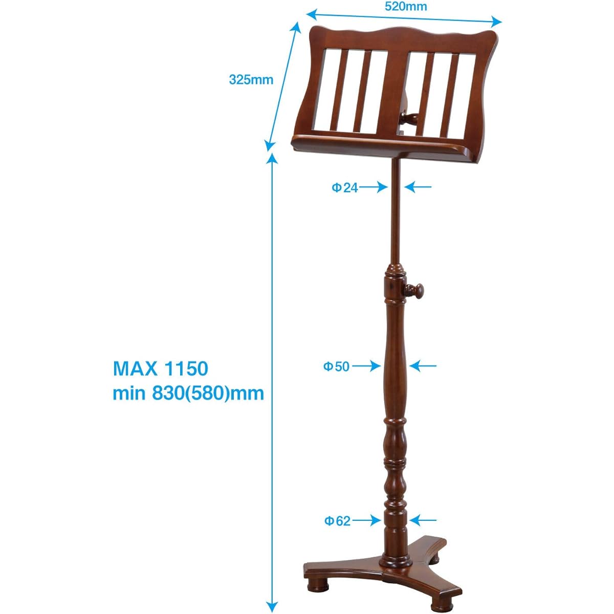 Kiktani Music Stand Wooden Height Adjustment 830~1,150mm (580mm) FS-0601S WHT