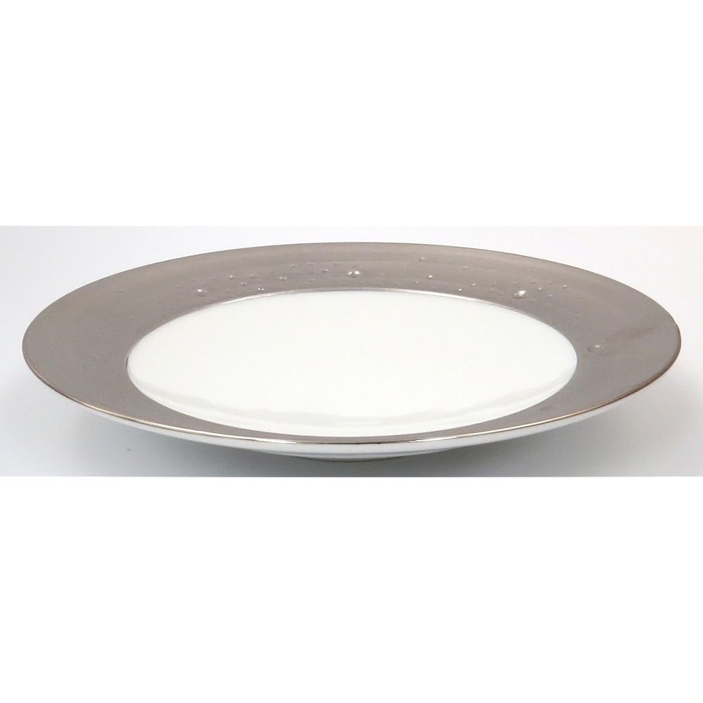 Arita ware, Tokuyuki kiln, silver-wrapped polka dot carving, 7-inch rim plate 03114