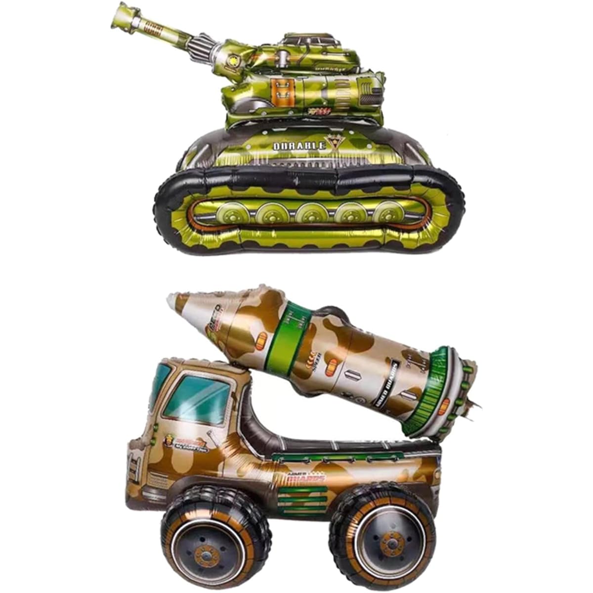 LUOZZY 2pcs Army Tank Foil Balloons Birthday Missile Truck Military Theme Birthday Party Decorations