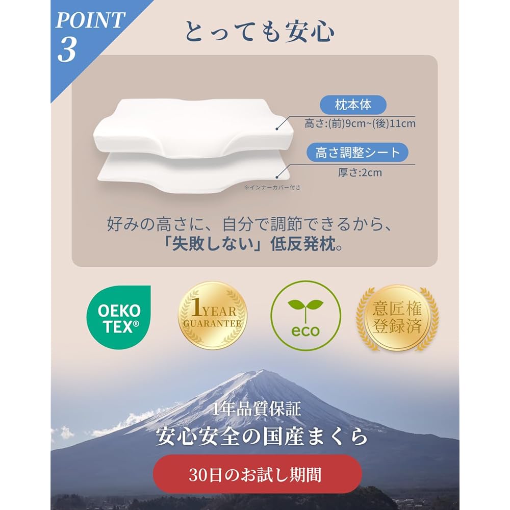 DreamCat's Pillow, Memory Foam, Made in Japan, No Neck Pain, Adjustable Height, For Back and Side Viewing, Present (Dark Blue)