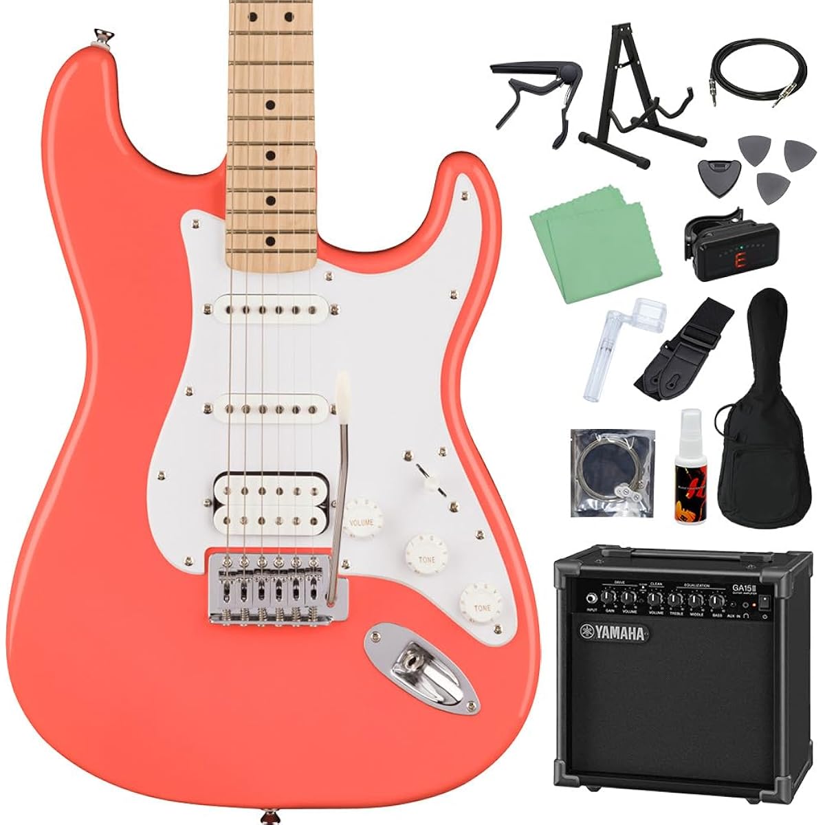 Squier by Fender SONIC STRATOCASTER HSS Tahitian Coral Electric Guitar Beginner 14-piece Set [Includes GA15II] Stratocaster Squier/Squier