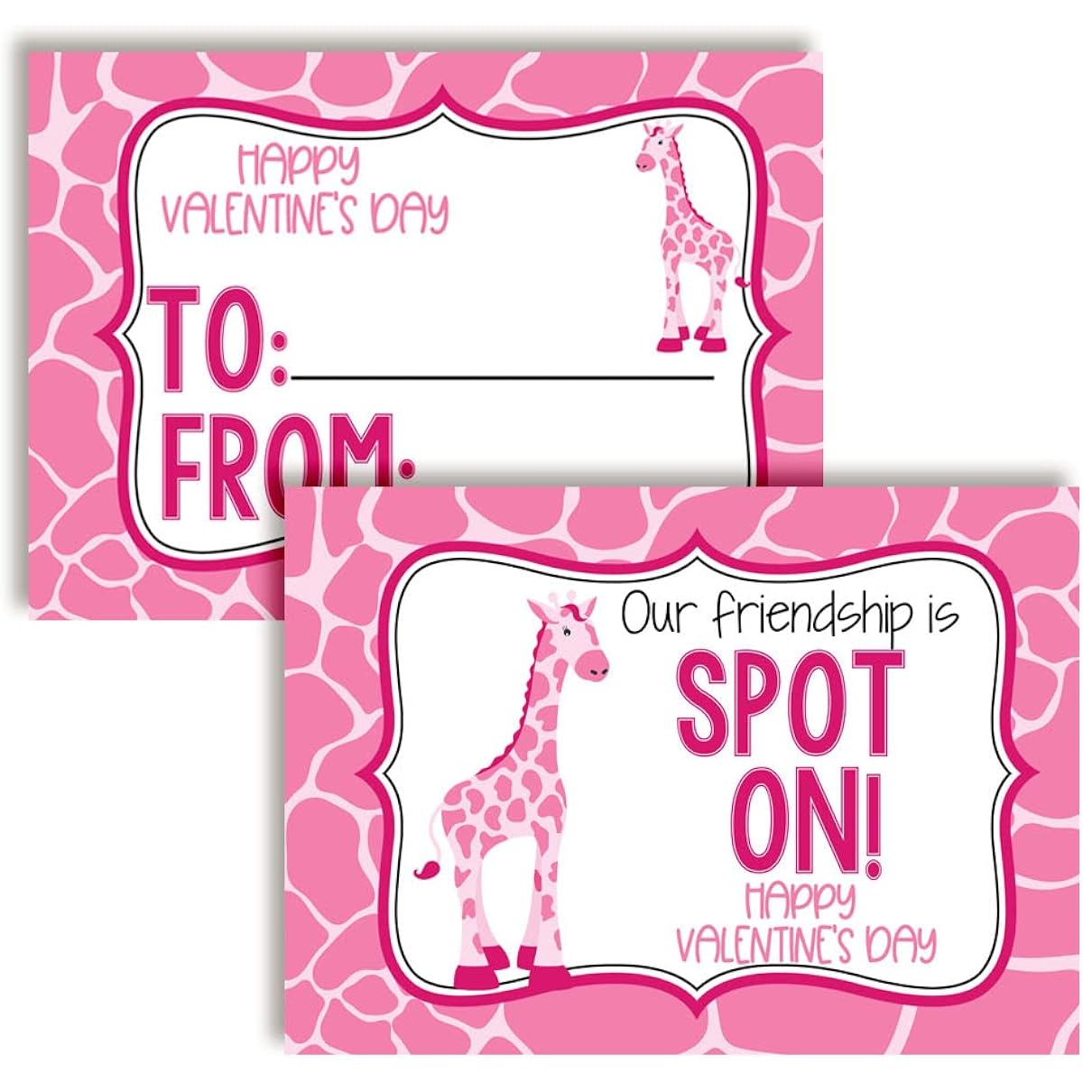 Amanda Creation Valentine Pink Giraffe Theme Valentine's Day Exchange Cards for Friends and Classmates - 30 3.5" x 5" Fill-in Cards (No Envelopes)