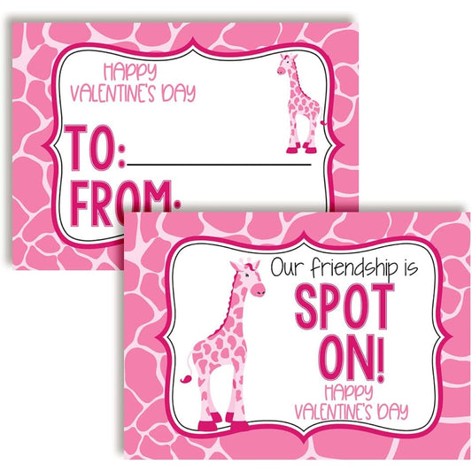 Amanda Creation Valentine Pink Giraffe Theme Valentine's Day Exchange Cards for Friends and Classmates - 30 3.5" x 5" Fill-in Cards (No Envelopes)