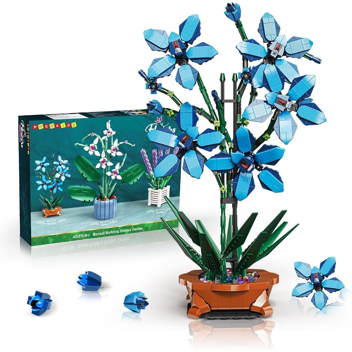 HOGOKIDS Orchid Flower Building Kit - 1097 Pieces Flower Botanical Bonsai Collection Building Blocks Toy for Home Office | Artificial Plants Bonsai Decoration Set for Adults Kids Ages 6+
